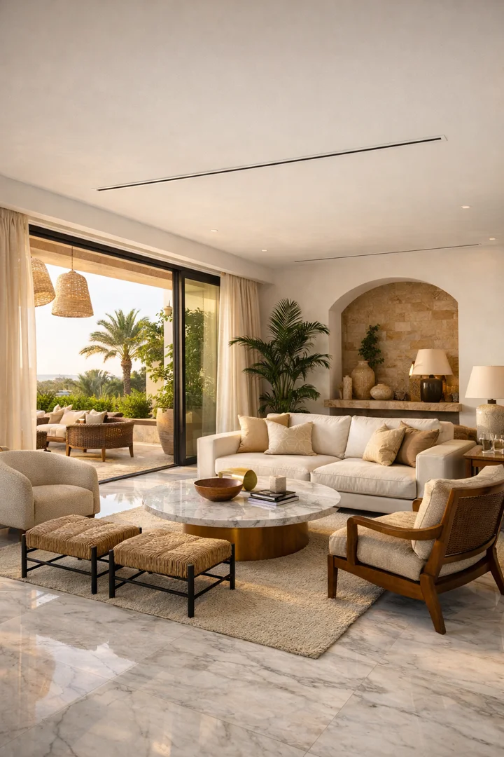 Villa luxe avec diffuseur linéaire de climatisation discret au plafond