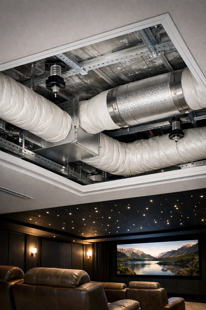 Installation gainable dans faux plafond — gaines isolées pour salle de cinéma