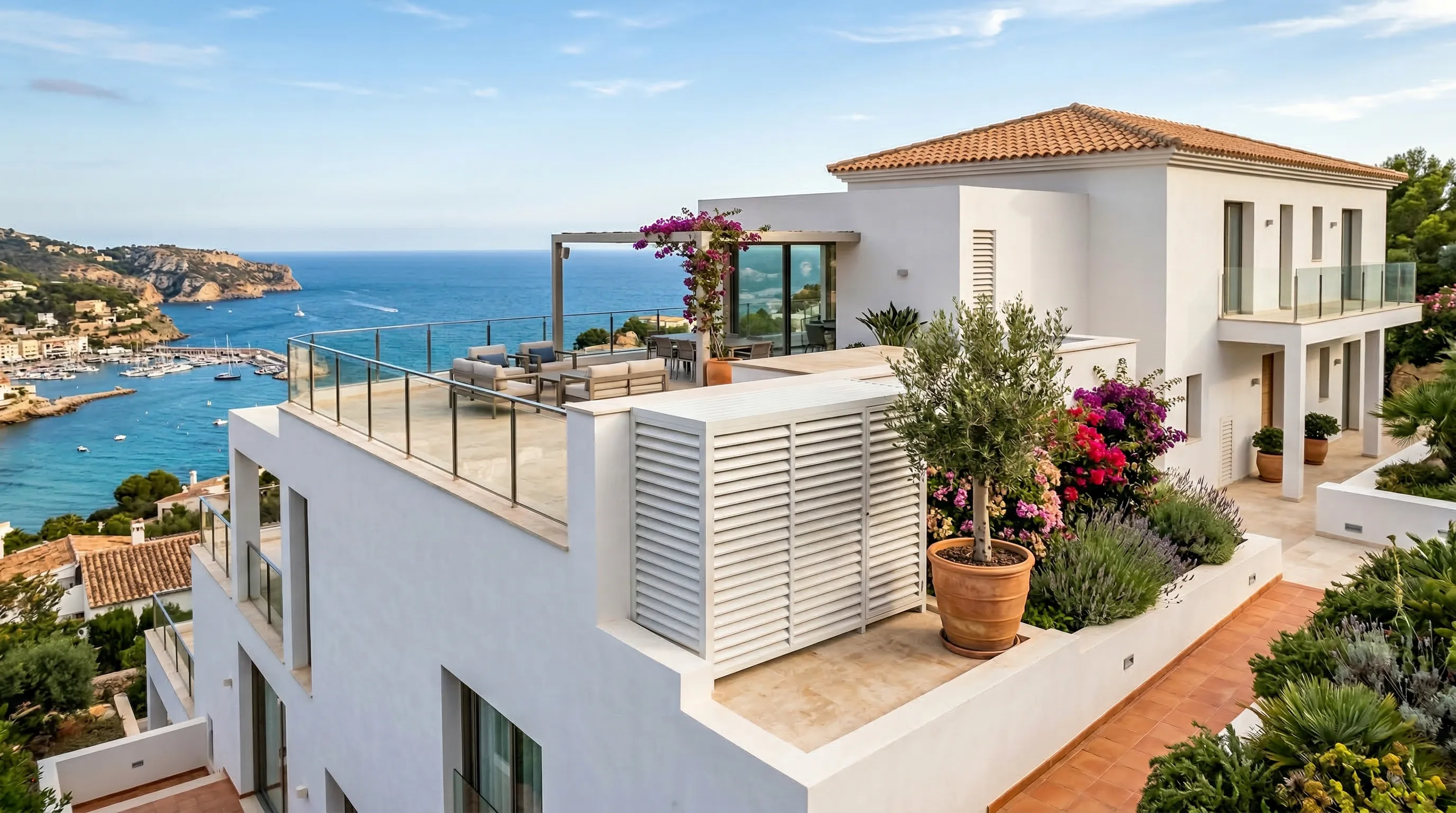 Villa luxueuse avec unité extérieure de climatisation dissimulée