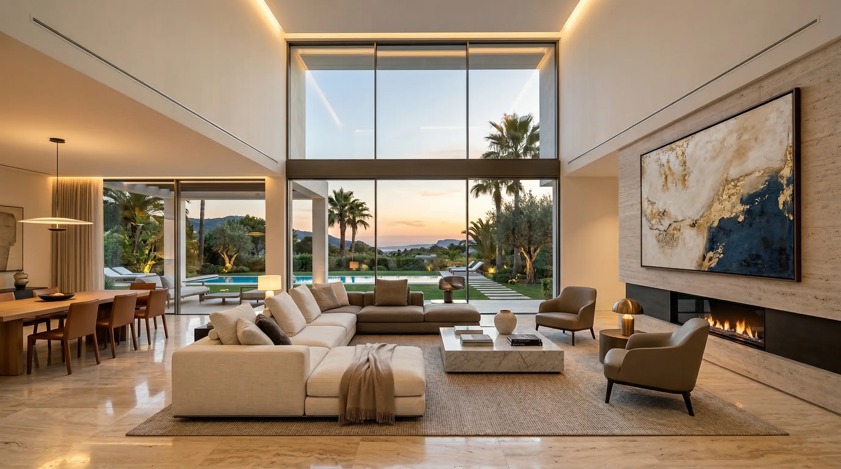 Grand salon de villa avec climatisation intégrée