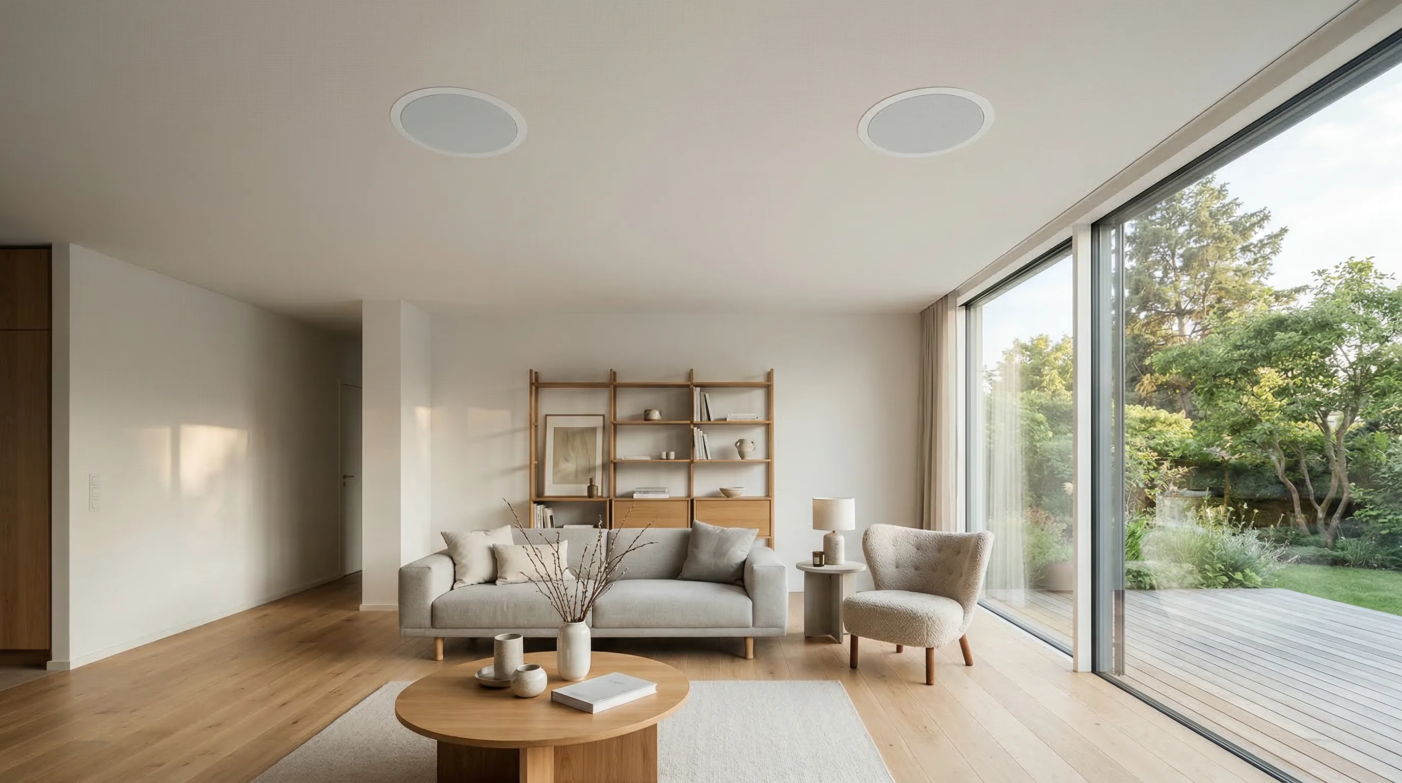 Enceintes encastrées au plafond pour diffusion audio multiroom dans une résidence de prestige