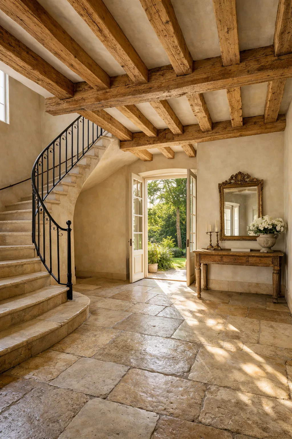 Intérieur campagne chic — textures naturelles, confort acoustique et design raffiné