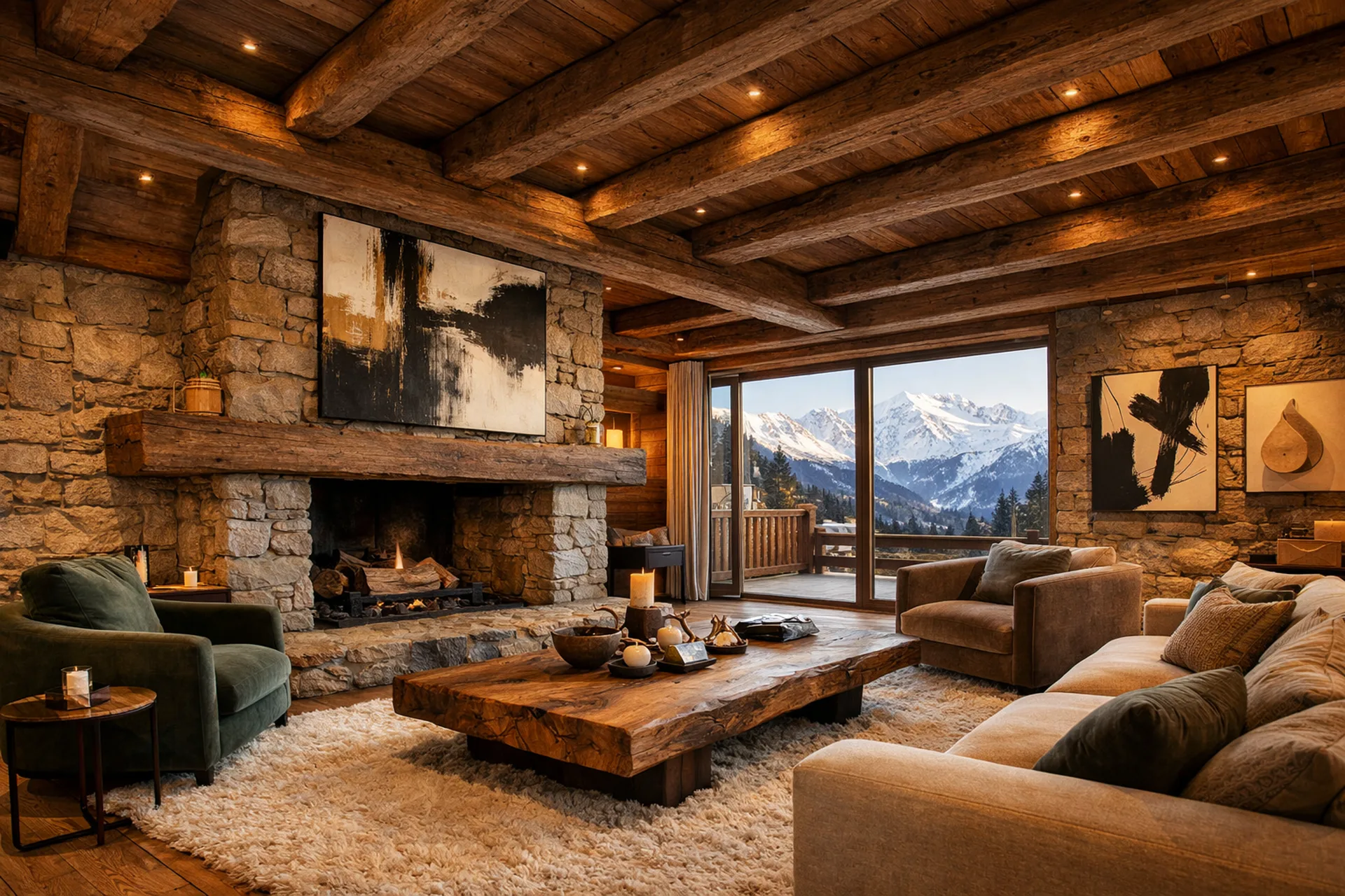 Chalet de prestige à Megève — pierre, bois et vue montagne