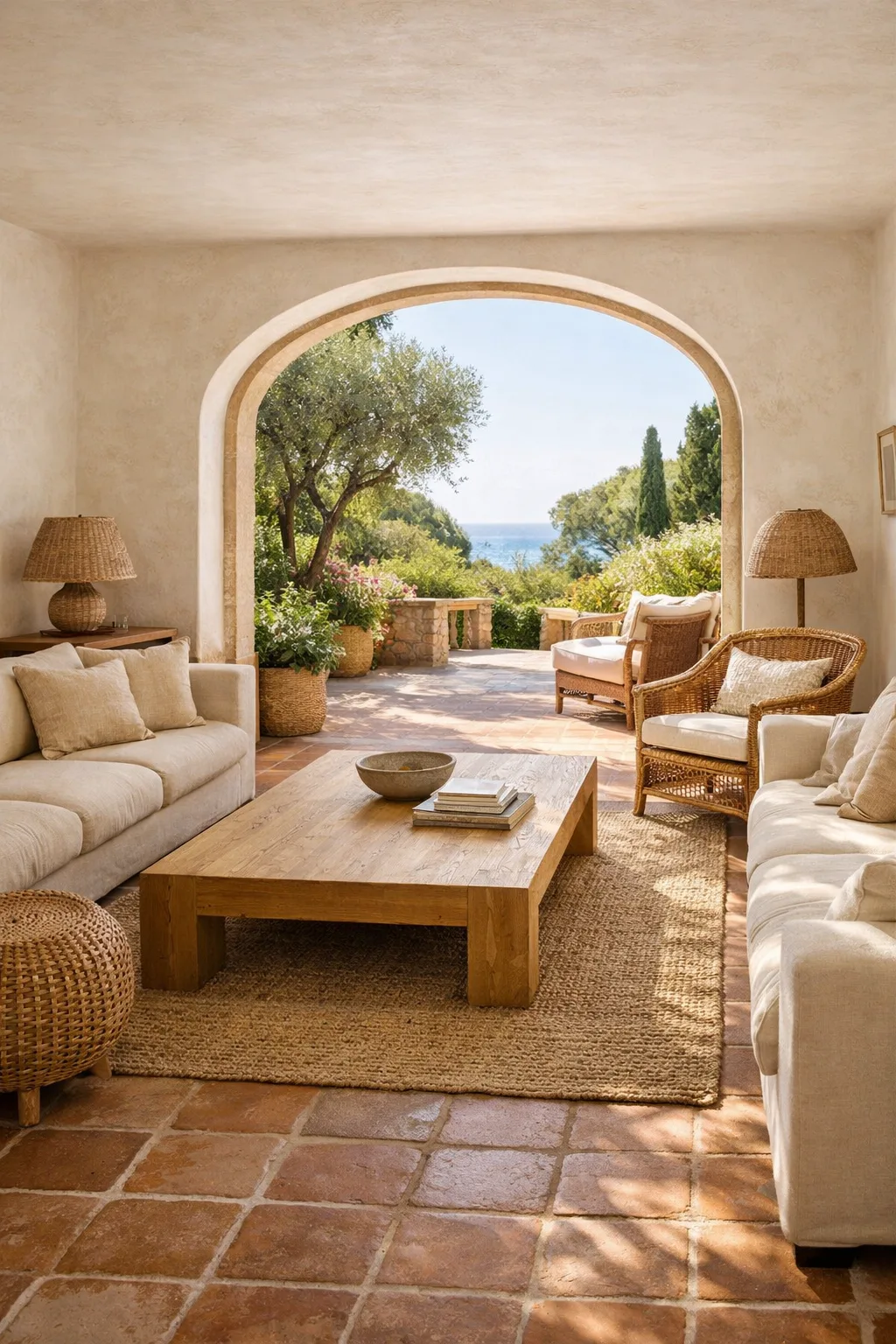 Villa Riviera — salon contemporain avec vue mer