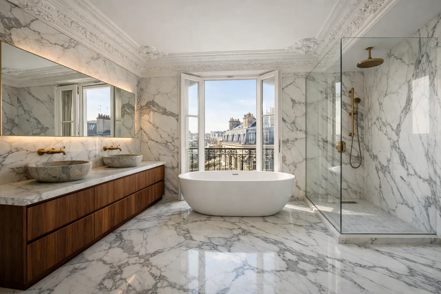 Salle de bains en marbre Calacatta — matériaux premium HESPÉ