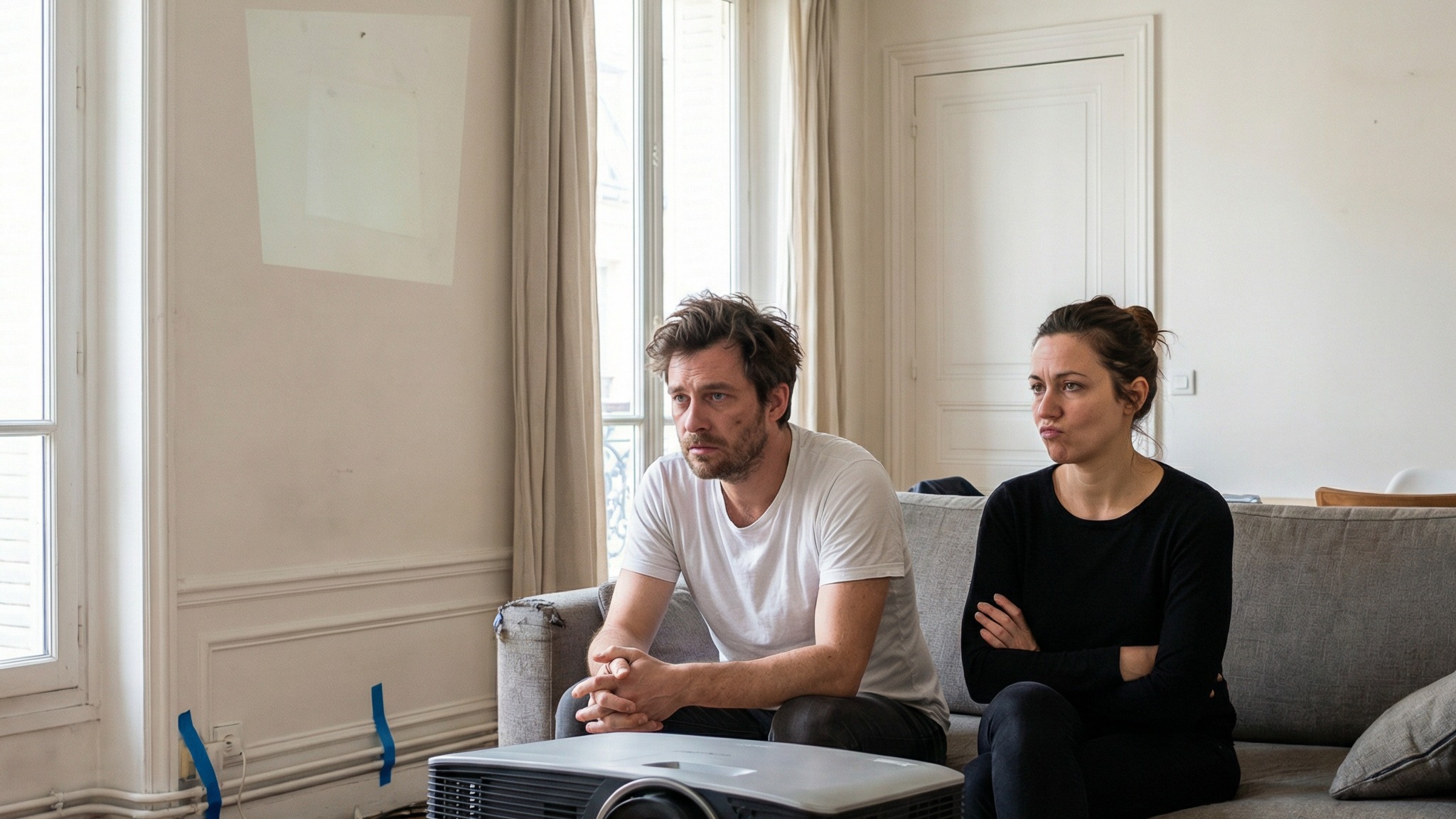 Couple frustré par une installation home cinéma ratée